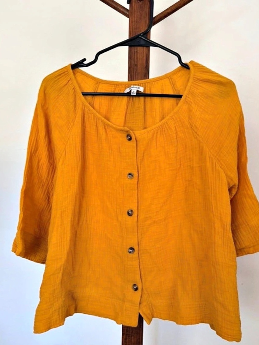 Madewell Gauze Button Front Raglan Top Mustard Orange Size M